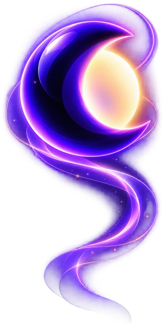 Darc's glowing crescent moon trailing a ribbon of purple light.
